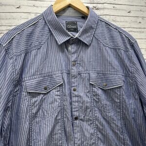 7 Diamonds Shirt Men's Size XL Blue Stripes Slim Fit Snap Button Western